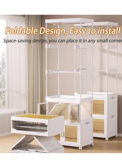 XiuWoo Multi-functional Tall Clothes Rack Storage Cabinets Plastic Foldable Wardrobe Garment Rack Shelves Stand Dresser Clothes Drying Hanging Rack Drawer with Wheels for Shirts Jackets Pants  - Image 5