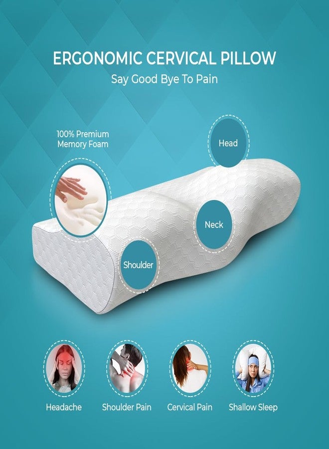 CareFoam Memory Foam Pillow, Contour Cervical Pillow for Neck & Shoulder Pain - Orthopedic Pillow, Neck Cervical Sleeping Pillows for Side & Back Sleepers White Jacquard Cover-Standard (Pack of 1) - Image 2