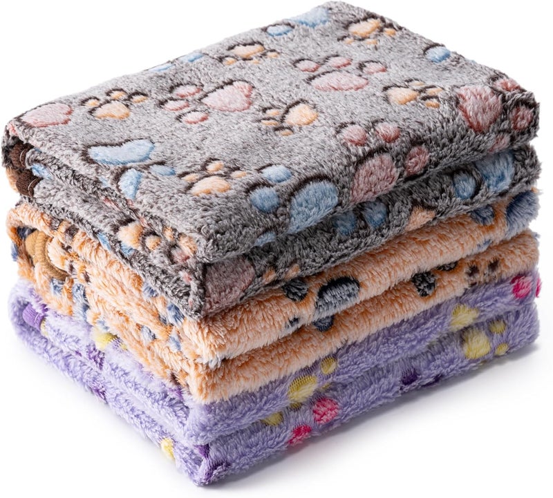 CADONO 1 Pack 3 Blankets Super Soft Fluffy Premium Fleece Pet Blanket Flannel Paw Printed Throw for Dog Puppy Cat (Small 23x16'', Dark Coffee, Brown, Purple) - Image 2