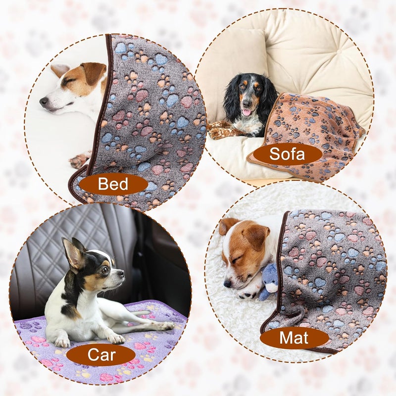 CADONO 1 Pack 3 Blankets Super Soft Fluffy Premium Fleece Pet Blanket Flannel Paw Printed Throw for Dog Puppy Cat (Small 23x16'', Dark Coffee, Brown, Purple) - Image 5