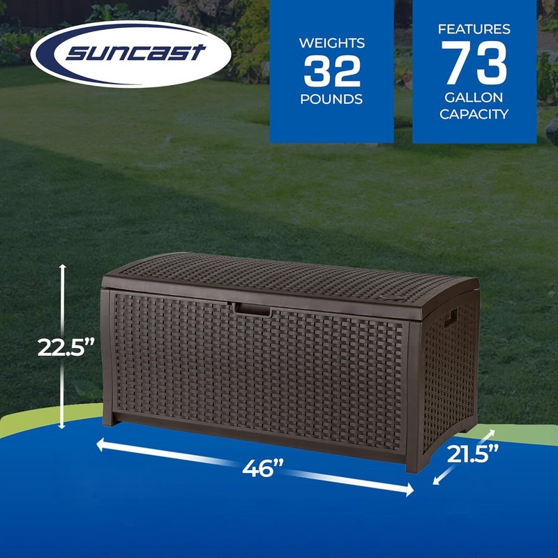 suncast Suncast 73Gallon Medium Deck Box  Lightweight Resin IndoorOutdoor Storage Container and Seat for Patio Cushions and Gardening Tools  Store Items on Garage Yard  Mocha Brown  - Image 3