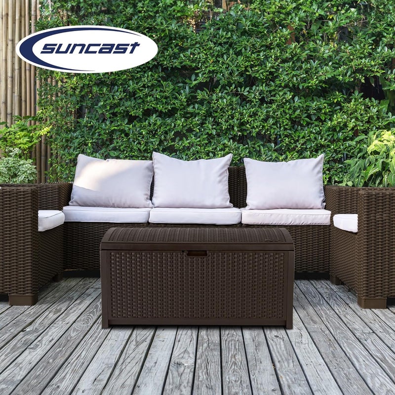 suncast Suncast 73Gallon Medium Deck Box  Lightweight Resin IndoorOutdoor Storage Container and Seat for Patio Cushions and Gardening Tools  Store Items on Garage Yard  Mocha Brown  - Image 4