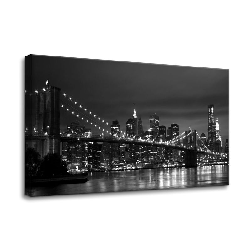 Pacimo Wall Art for Living Room Brooklyn Bridge Modern Wall Decor for Bedroom Office Decor New York Cityscape Painting Framed Canvas Art Prints Black and White Wall Pictures for Home Decor 12"x18" - Image 1