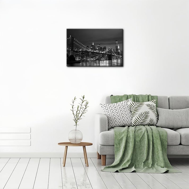 Pacimo Wall Art for Living Room Brooklyn Bridge Modern Wall Decor for Bedroom Office Decor New York Cityscape Painting Framed Canvas Art Prints Black and White Wall Pictures for Home Decor 12"x18" - Image 2