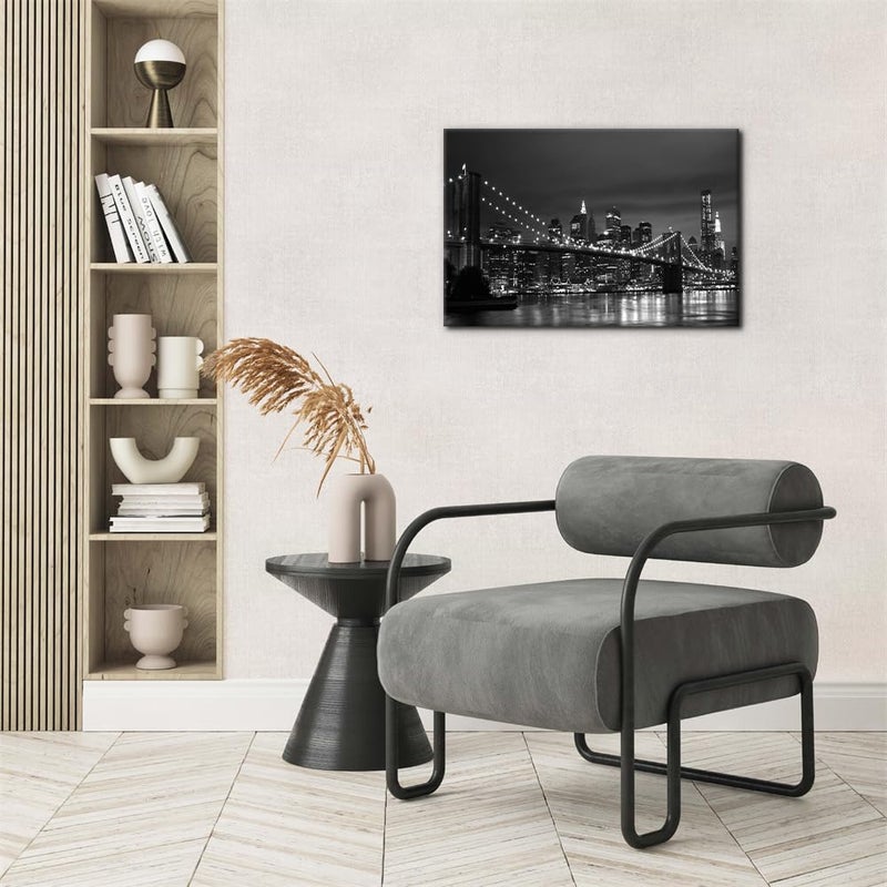 Pacimo Wall Art for Living Room Brooklyn Bridge Modern Wall Decor for Bedroom Office Decor New York Cityscape Painting Framed Canvas Art Prints Black and White Wall Pictures for Home Decor 12"x18" - Image 3