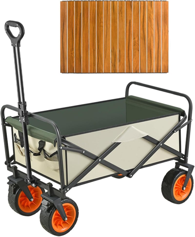 Antole Folding Wagon Cart Trolley Wagon Cart with Foldable Aluminum Table Plate,Large Capacity Beach Wagon with Big All-Terrain Beach Wheels,150L Large Capacity,Outdoor Garden Cart Foldable Wagon - Image 1