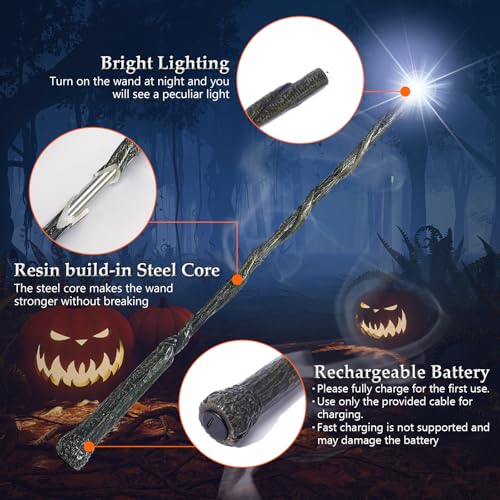 ChampWe Light Up Magic Wizard Wand Rechargeable Illuminating Toy for Kids Witch Collection Cosplay Accessories with Spellbook and Gift Box Stump - Image 5