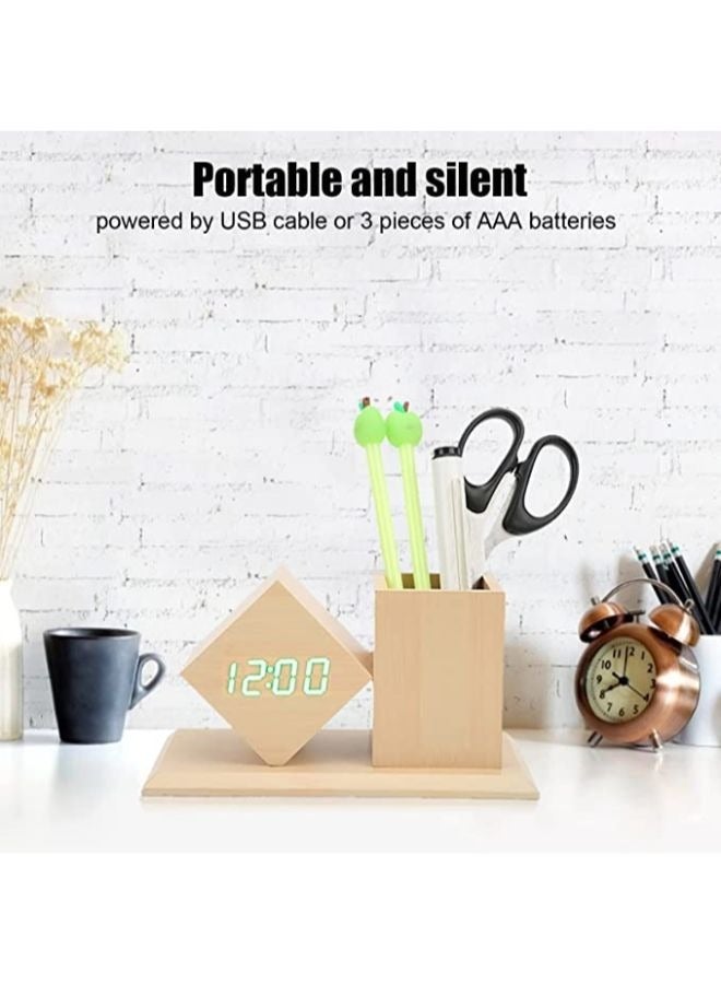 Wooden pen holder digital LED Clock with Alarm and Temperature  - Image 3