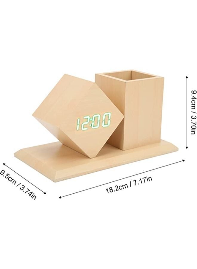 Wooden pen holder digital LED Clock with Alarm and Temperature  - Image 2