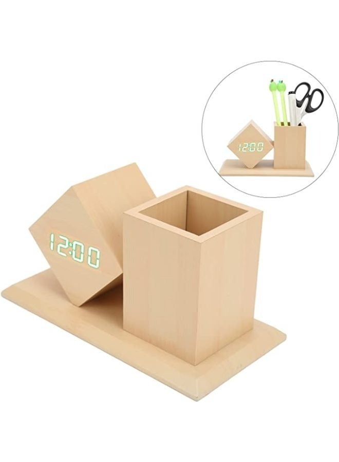 Wooden pen holder digital LED Clock with Alarm and Temperature  - Image 1
