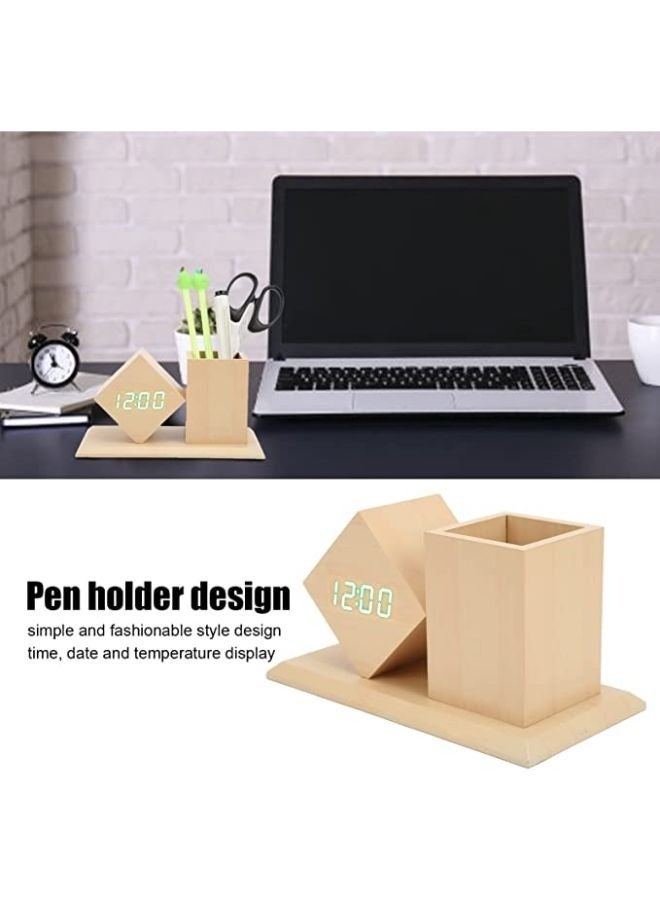 Wooden pen holder digital LED Clock with Alarm and Temperature  - Image 4