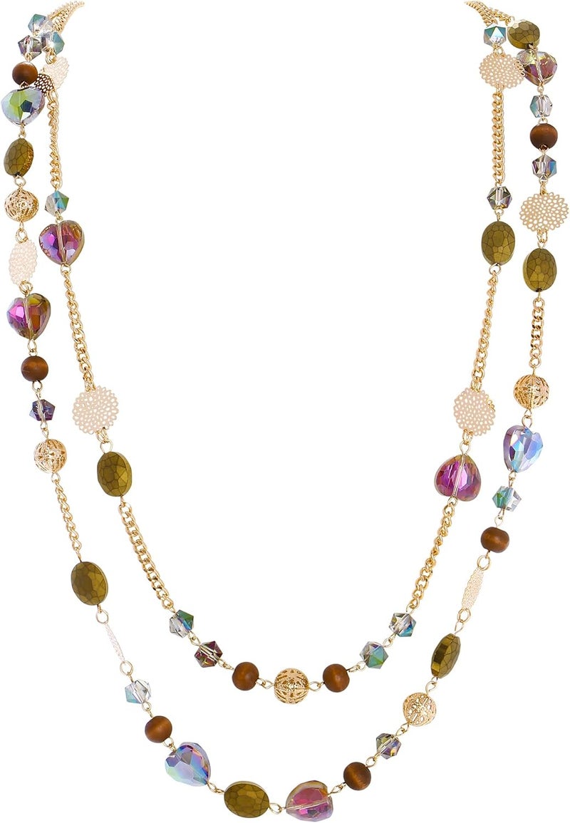 Bocar Long Necklaces for Women Trendy, Boho Layered Crystal Beaded Collar Necklaces for Women, Fashion Statement Necklaces Jewelry - Image 1