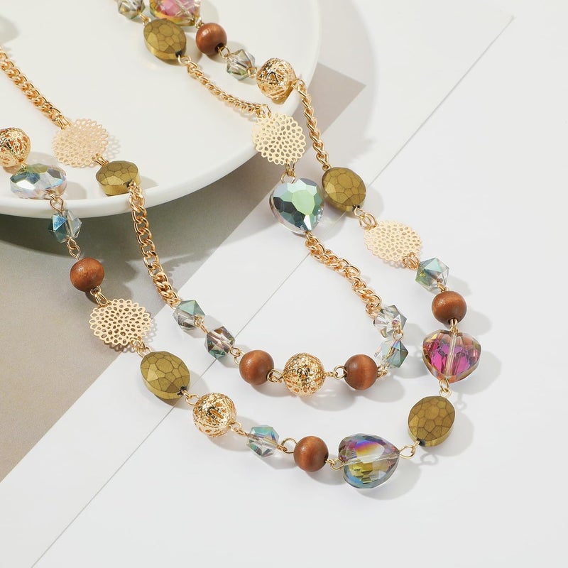 Bocar Long Necklaces for Women Trendy, Boho Layered Crystal Beaded Collar Necklaces for Women, Fashion Statement Necklaces Jewelry - Image 4