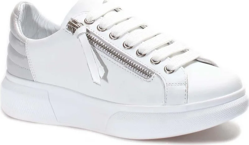 Fast Step Women's Genuine Leather Daily Sneaker Comfortable Sole Sports Summer Lightweight Lace-Up Zipper Shoes 846ZA03