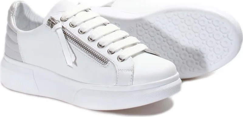 Fast Step Women's Genuine Leather Daily Sneaker Comfortable Sole Sports Summer Lightweight Lace-Up Zipper Shoes 846ZA03