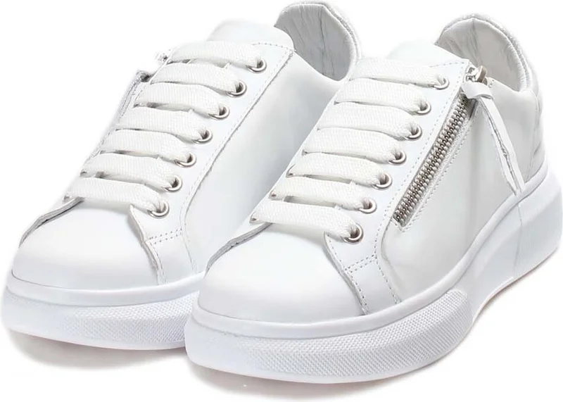 Fast Step Women's Genuine Leather Daily Sneaker Comfortable Sole Sports Summer Lightweight Lace-Up Zipper Shoes 846ZA03