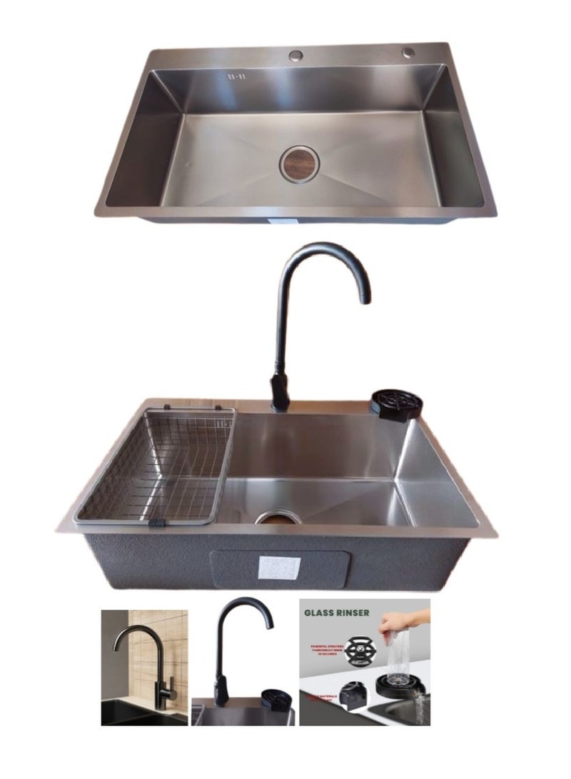 Handmade kitchen sink, 60 cm +mixer +cup washer + drain 3"