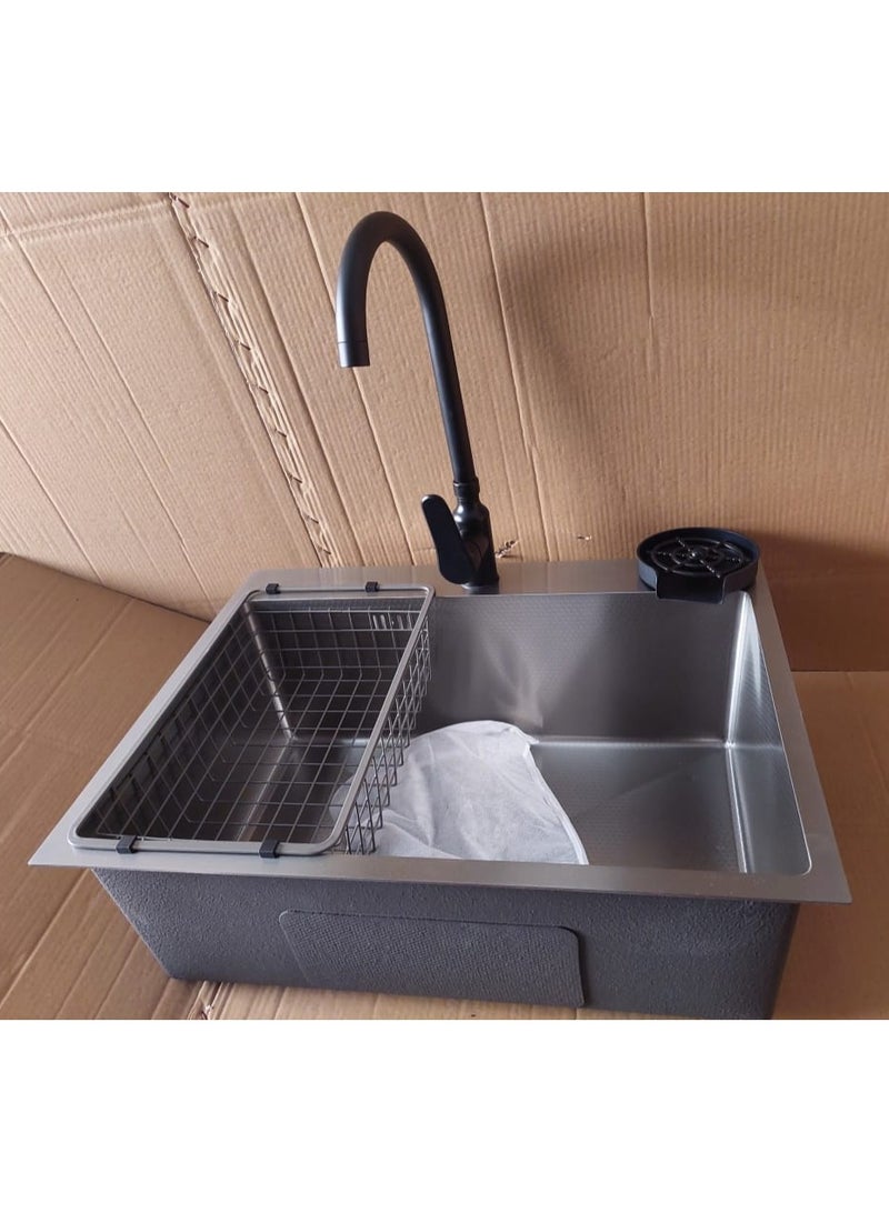 Handmade kitchen sink, 60 cm +mixer +cup washer + drain 3"