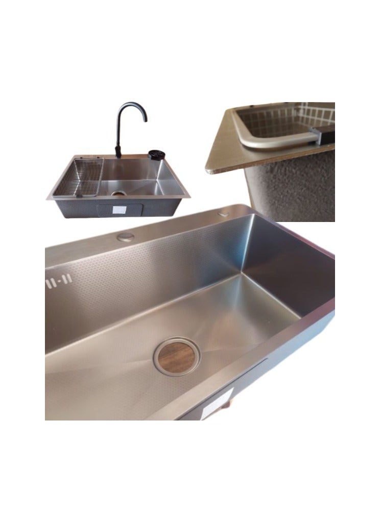 Handmade kitchen sink, 60 cm +mixer +cup washer + drain 3"
