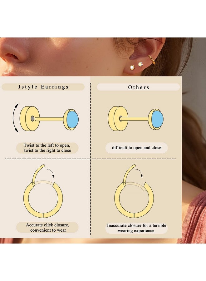 Jstyle Hypoallergenic Flat Back Earrings For Women Men Flatback Stud Earrings Surgical Steel 20G Cartilage Earring Hoop 8/10/12Mm Tragus Piercing Jewelry Silver Earrings Set - Image 5
