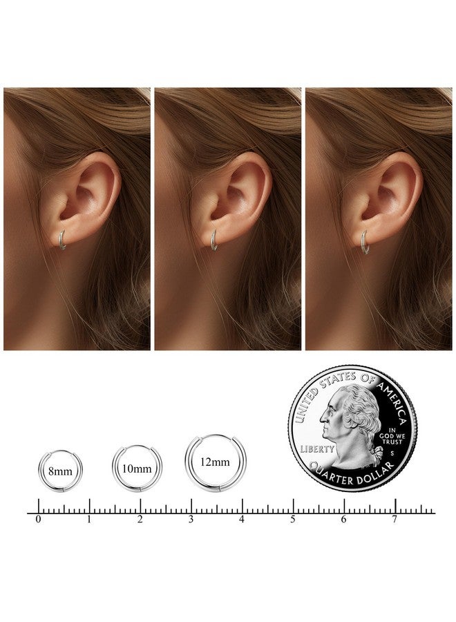 Jstyle Hypoallergenic Flat Back Earrings For Women Men Flatback Stud Earrings Surgical Steel 20G Cartilage Earring Hoop 8/10/12Mm Tragus Piercing Jewelry Silver Earrings Set - Image 3