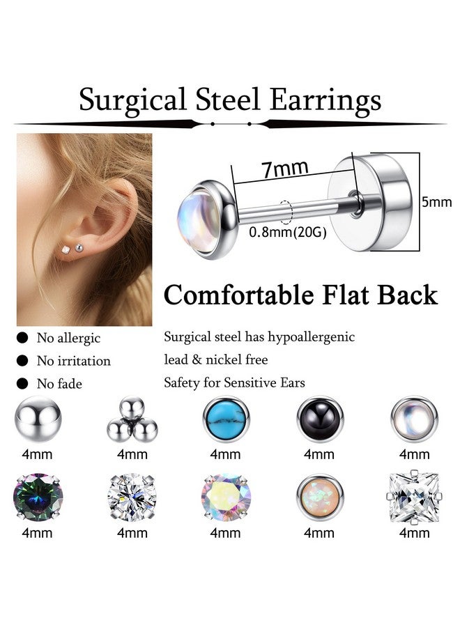 Jstyle Hypoallergenic Flat Back Earrings For Women Men Flatback Stud Earrings Surgical Steel 20G Cartilage Earring Hoop 8/10/12Mm Tragus Piercing Jewelry Silver Earrings Set - Image 4