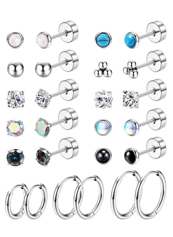 Jstyle Hypoallergenic Flat Back Earrings For Women Men Flatback Stud Earrings Surgical Steel 20G Cartilage Earring Hoop 8/10/12Mm Tragus Piercing Jewelry Silver Earrings Set - Image 1