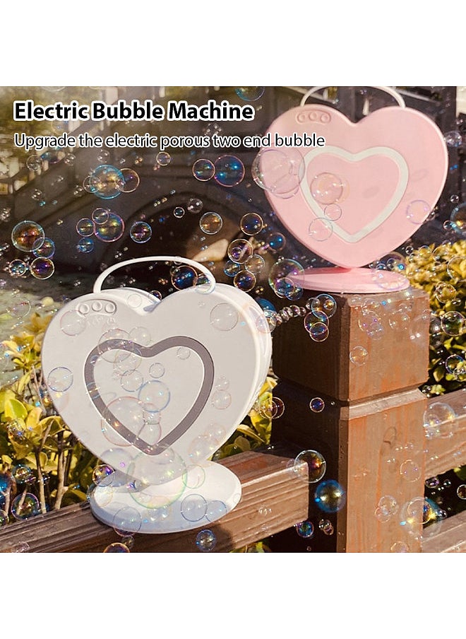 Electric Bubble Machine for Outdoor Wedding Party Interactive Heart Shape Rechargeable Battery Bubble Maker Multi-hole Remote Control Charging Automatic Rotating Bubble Machine