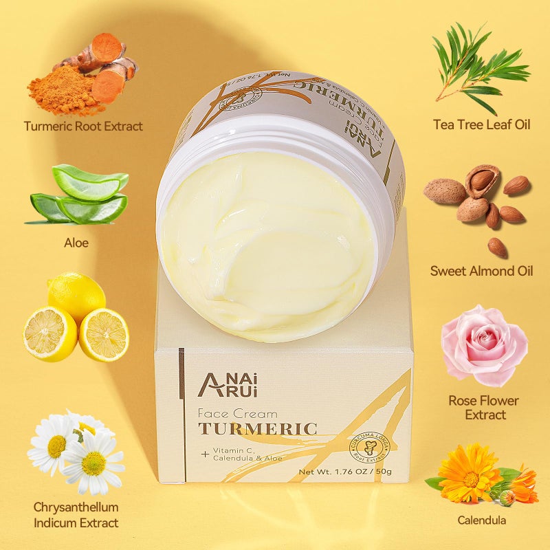 ANAI RUI Facial Moisturuzier, Turmeric Face Cream with Vitamin C for Hydrating, Firming, Tightening Skin, Turmeric Vitamin C Cream for Dark Spots, Dry Skin, 1.76 OZ - Image 3