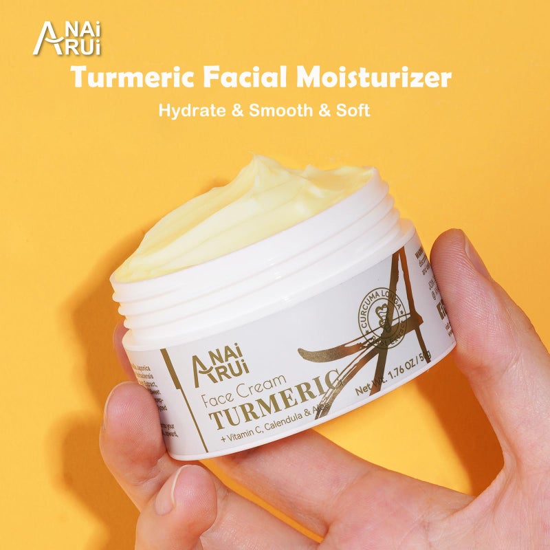 ANAI RUI Facial Moisturuzier, Turmeric Face Cream with Vitamin C for Hydrating, Firming, Tightening Skin, Turmeric Vitamin C Cream for Dark Spots, Dry Skin, 1.76 OZ - Image 2