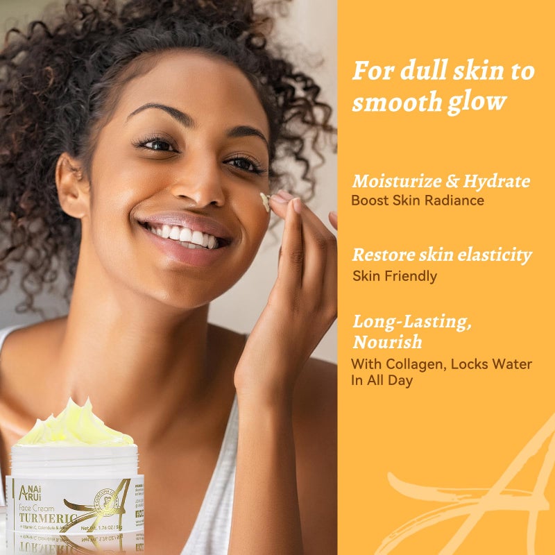 ANAI RUI Facial Moisturuzier, Turmeric Face Cream with Vitamin C for Hydrating, Firming, Tightening Skin, Turmeric Vitamin C Cream for Dark Spots, Dry Skin, 1.76 OZ - Image 4