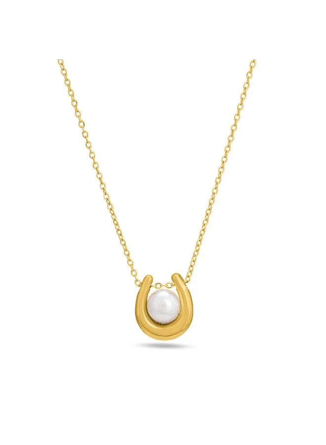 بالموناس PALMONAS 18k Gold Tone Plated Pearl Embellished U Necklace
 for Women