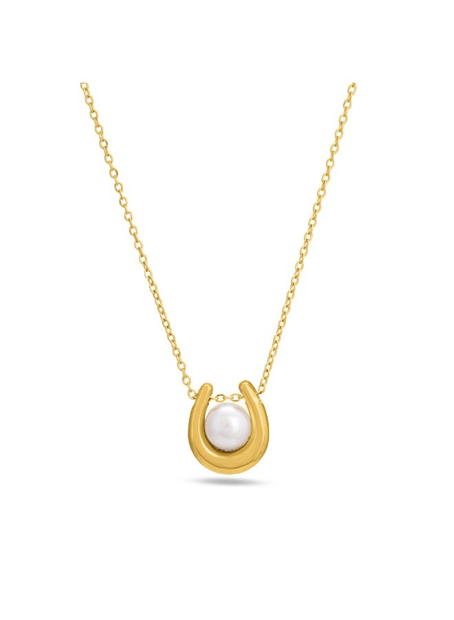 PALMONAS 18k Gold Tone Plated Pearl Embellished U Necklace
 for Women - Image 1