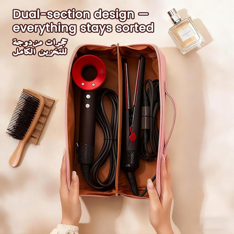 nafas Portable Travel Bag for Dyson Airwrap,Pink PU Leather Waterproof Dustproof Shockproof Durable,Travel Case for Dyson with Soft Lining,Hair Tools Travel Bag for Travel Storage Protection Organizer - Image 2