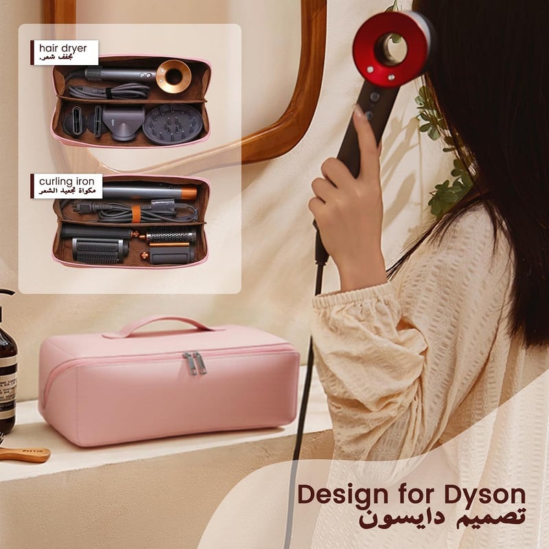 nafas Portable Travel Bag for Dyson Airwrap,Pink PU Leather Waterproof Dustproof Shockproof Durable,Travel Case for Dyson with Soft Lining,Hair Tools Travel Bag for Travel Storage Protection Organizer - Image 5