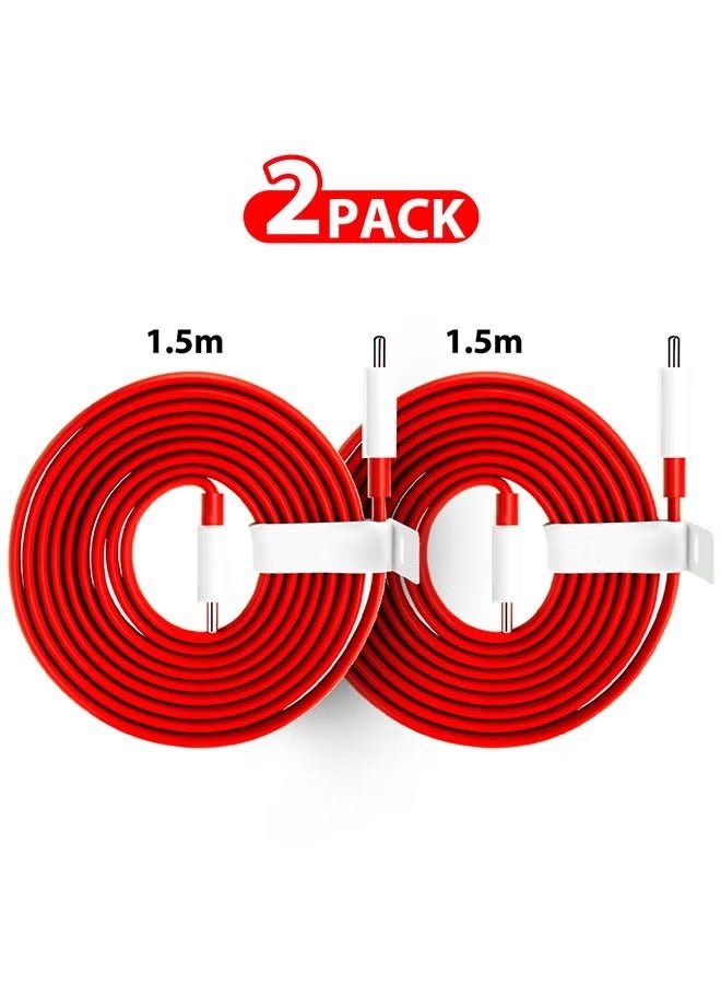 2-Pack Original Type-C Warp Charging Cable – Quick Charge PD, Dash Charging, Type-C to Type-C, 1.5M Red - Image 1