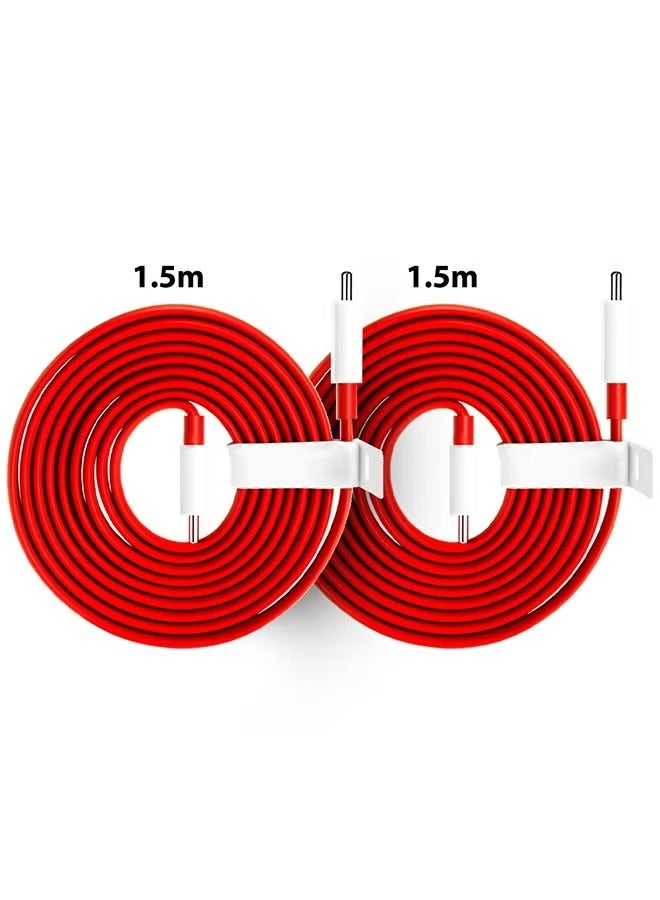 2-Pack Original Type-C Warp Charging Cable – Quick Charge PD, Dash Charging, Type-C to Type-C, 1.5M Red - Image 2