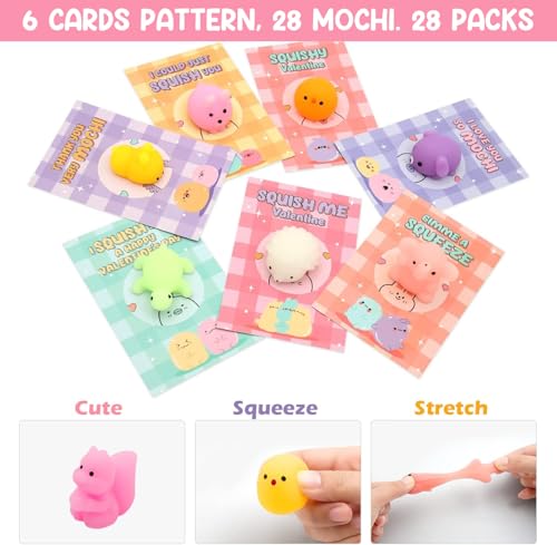 SURCVIO 28 Pack Valentines Day Gift Cards for kids with Animal Squishy Toy Valentines Party Favor Kawaii Mochi Squishy Toys with Cards Stress Relief Fidget Toy for Kids Classroom Exchange Prizes - Image 5