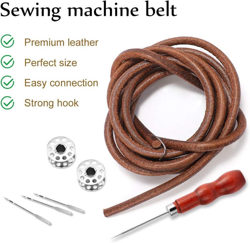 Magicfour Treadle Sewing Machine Belt for Singer/Jones, 2 Pack 71" 3/16" Leather Belt with Hook for Treadle Sewing Machine, Accessories Included - Image 3