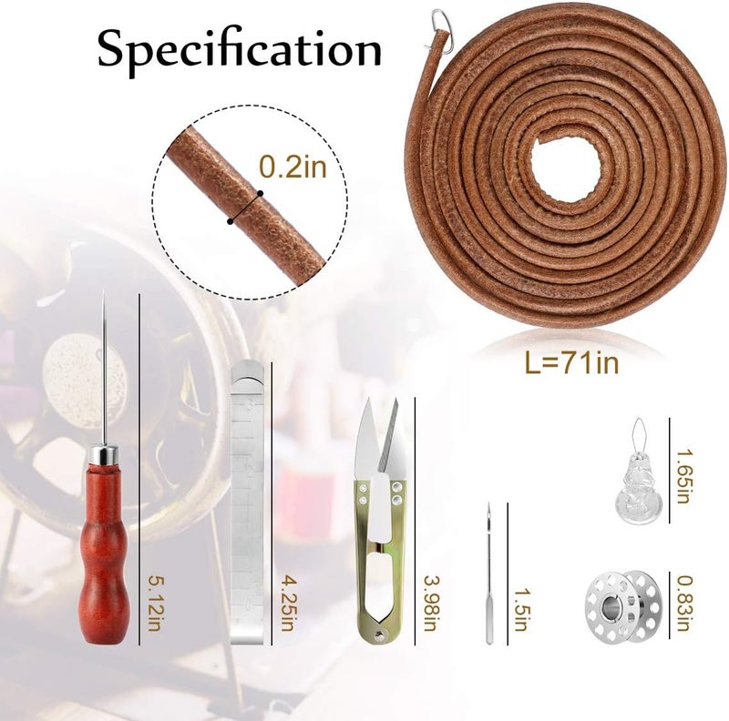 Magicfour Treadle Sewing Machine Belt for Singer/Jones, 2 Pack 71" 3/16" Leather Belt with Hook for Treadle Sewing Machine, Accessories Included - Image 2