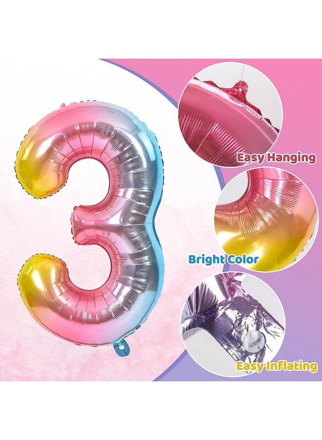 FI - FLICK IN FI - FLICK IN 1 Pc Big Size Number 3 Foil Balloon 32 Inch Large Rainbow Number Foil Balloon Gradient 0 to 9 Number Balloons for Decoration 3rd Birthday Anniversary Decoration Items (Pack of 1, Rainbow)  - Image 2