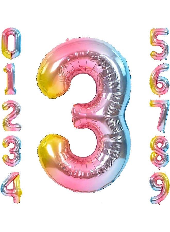 FI - FLICK IN FI - FLICK IN 1 Pc Big Size Number 3 Foil Balloon 32 Inch Large Rainbow Number Foil Balloon Gradient 0 to 9 Number Balloons for Decoration 3rd Birthday Anniversary Decoration Items (Pack of 1, Rainbow)  - Image 1