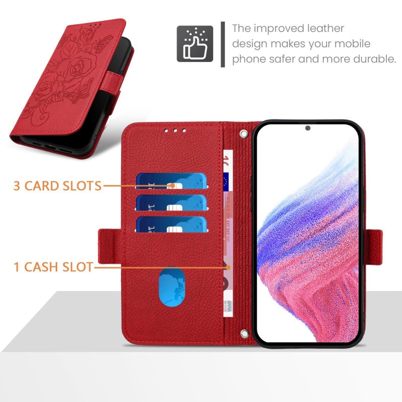 HuHa Case Cover For Motorola Moto G Play 2021 Embossed Rose RFID Anti-theft Leather Phone Case(Red) - Image 4