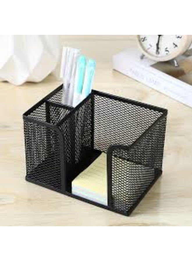 3-compartment metal mesh desk organizer with pen and paper holder, office supplies, storage organizer for home and school accessories, black - Image 2