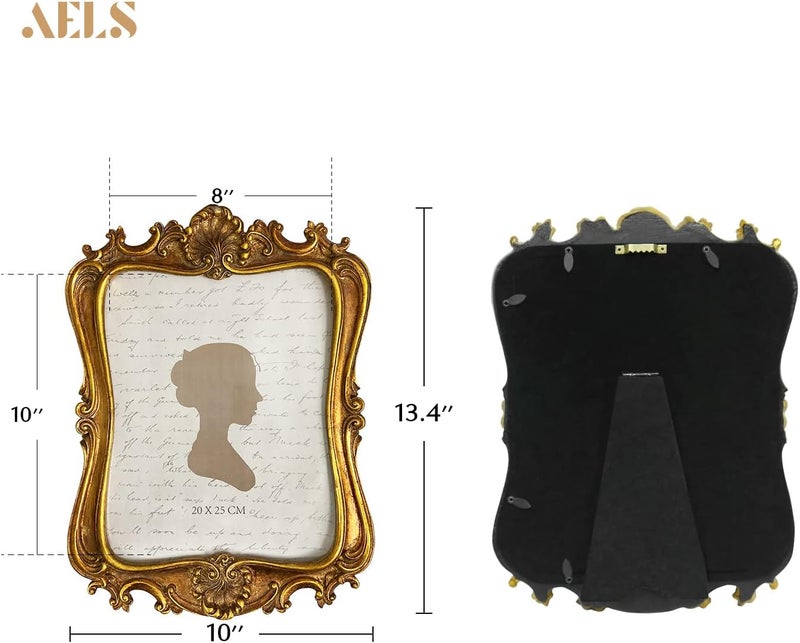 AELS إطار صور كلاسيكي من AELS مقاس 8 × 10 بوصة، إطارات صور أنيقة عتيقة مع واجهة زجاجية، عرض الصور، للطاولة أو التعليق على الحائط، أفكار هدايا، برونزي ذهبي - Image 2