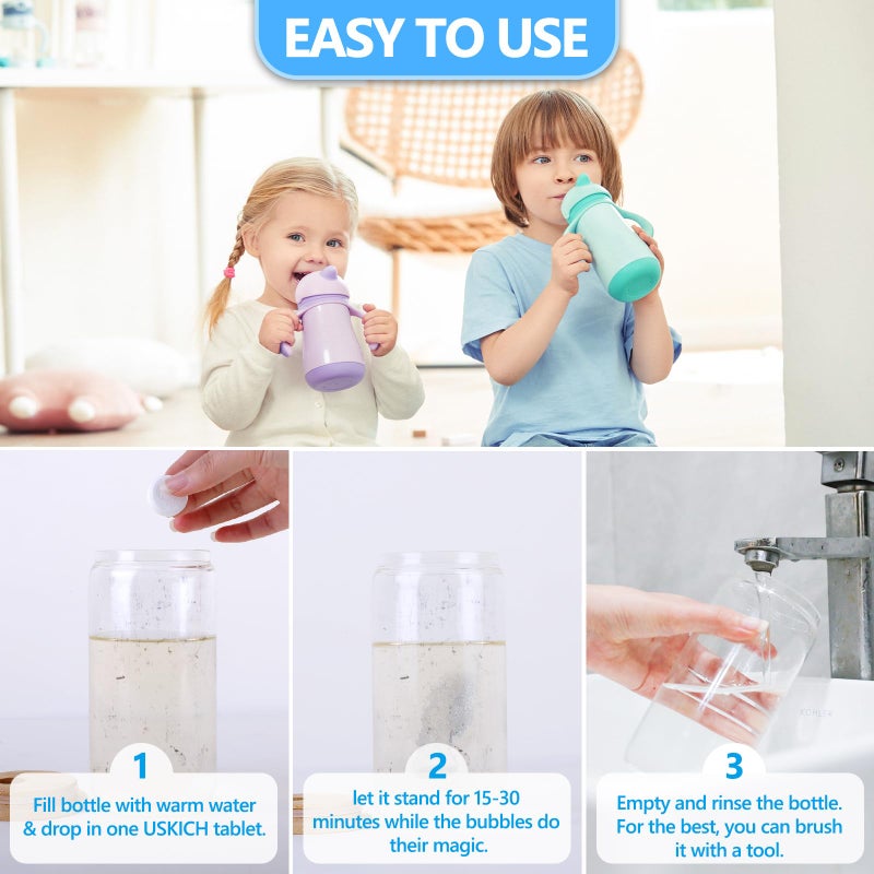 USKICH 48 Pack Water Bottle Cleaning Tablets,Water Bottle Cleaner Great for Stainless Steel, Thermos, Tumbler, Insulated and Reusable Water Bottles,Removes Stubborn Stains and Odors - Image 4