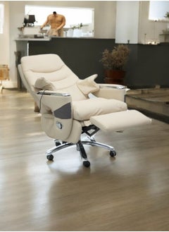 KARNAK Electric Leather Recliner Boss  Chair – Adjustable Height, Footrest & Tilt | Massage Function with Remote | Beige Luxury PU Leather Upholstery  - Image 1