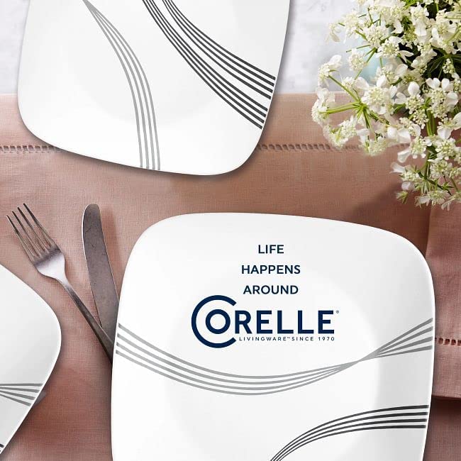 Corelle مجموعة أدوات المائدة كوريل أوربان آرك 16 قطعة، خدمة لـ 4 أشخاص، مجموعة أطباق، 8 أطباق وأوعية، مقاومة للكسر والتشقق، أدوات مائدة بيضاء كوريل - Image 5