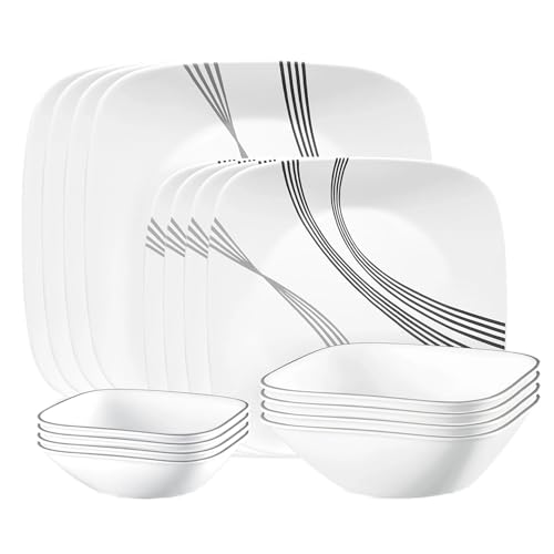 Corelle مجموعة أدوات المائدة كوريل أوربان آرك 16 قطعة، خدمة لـ 4 أشخاص، مجموعة أطباق، 8 أطباق وأوعية، مقاومة للكسر والتشقق، أدوات مائدة بيضاء كوريل - Image 1