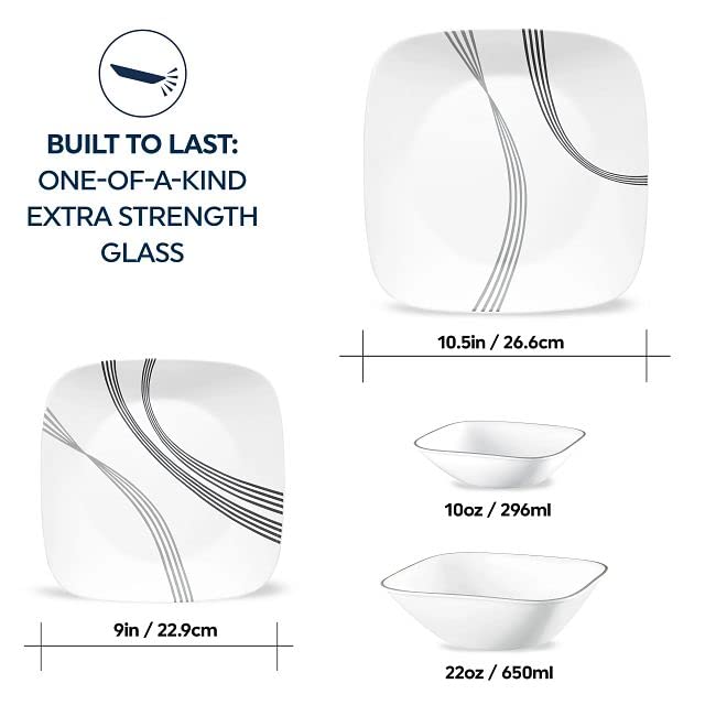 Corelle مجموعة أدوات المائدة كوريل أوربان آرك 16 قطعة، خدمة لـ 4 أشخاص، مجموعة أطباق، 8 أطباق وأوعية، مقاومة للكسر والتشقق، أدوات مائدة بيضاء كوريل - Image 4